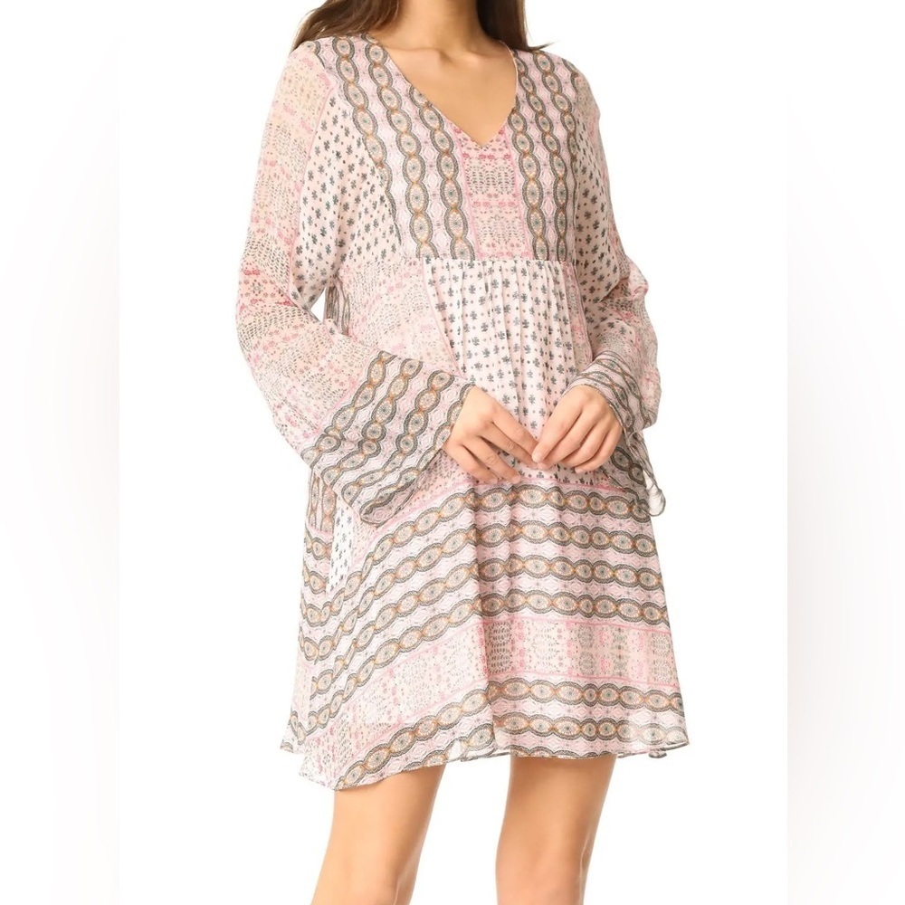 Rebecca Minkoff Women's Pink Blush Redland Dress Topanga Canyon Print Sz. Medium